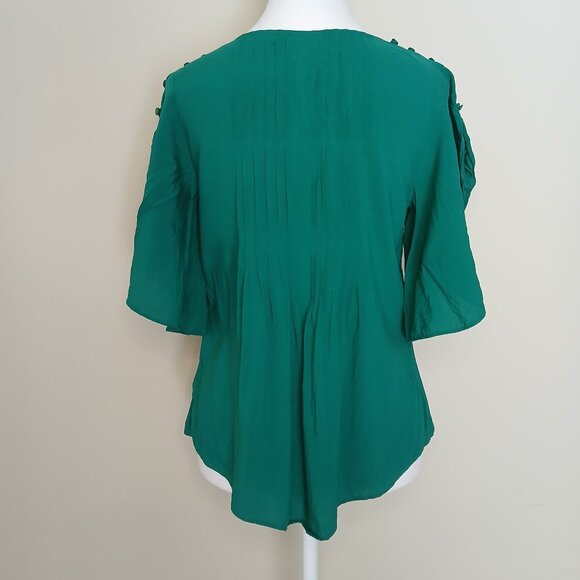 Anthropologie Maeve Maya Pintuck Flutter Sleeve Blouse Kelly Green Size 4 - Picture 3 of 9